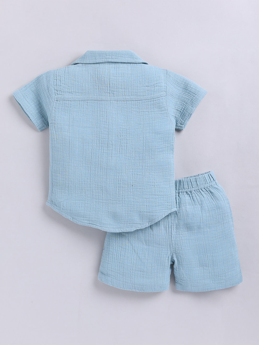 Blue Solid Cotton Short Sleeves Co-ord Set