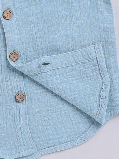 Blue Solid Cotton Short Sleeves Co-ord Set