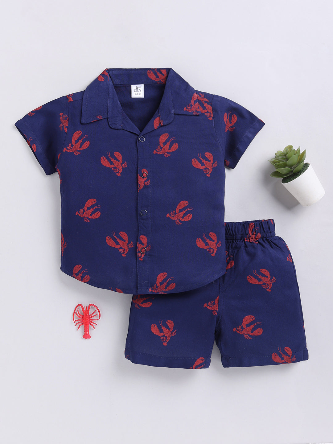 Blue Animal Print Cotton Short Sleeves Co-ord Set