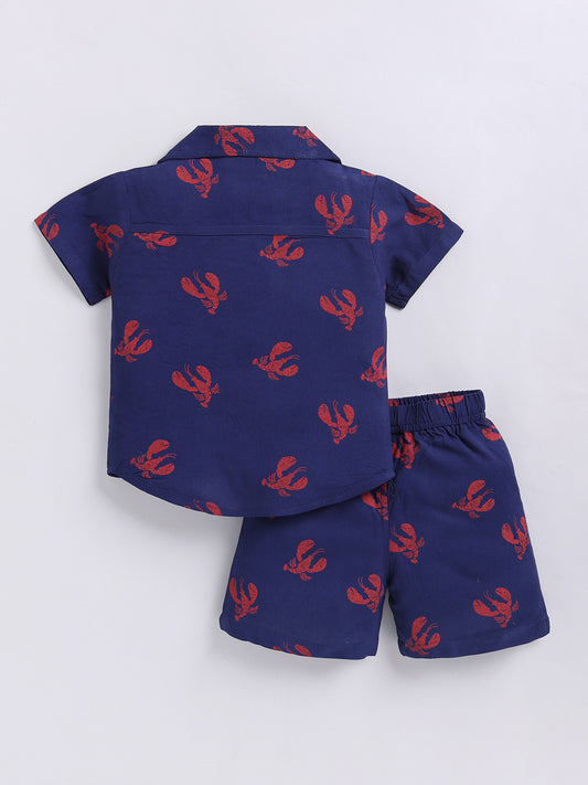 Blue Animal Print Cotton Short Sleeves Co-ord Set