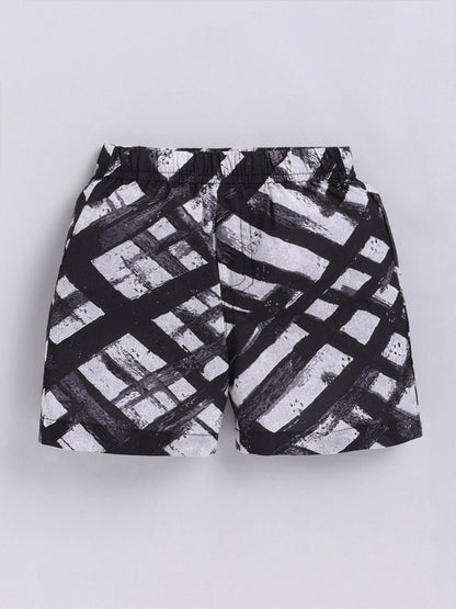 Black Striped Cotton Short Sleeves Co-ord Set