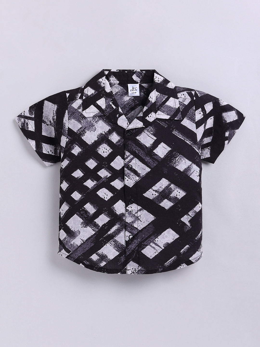 Black Striped Cotton Short Sleeves Co-ord Set