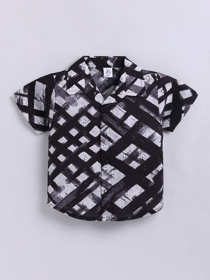 Black Striped Cotton Short Sleeves Co-ord Set