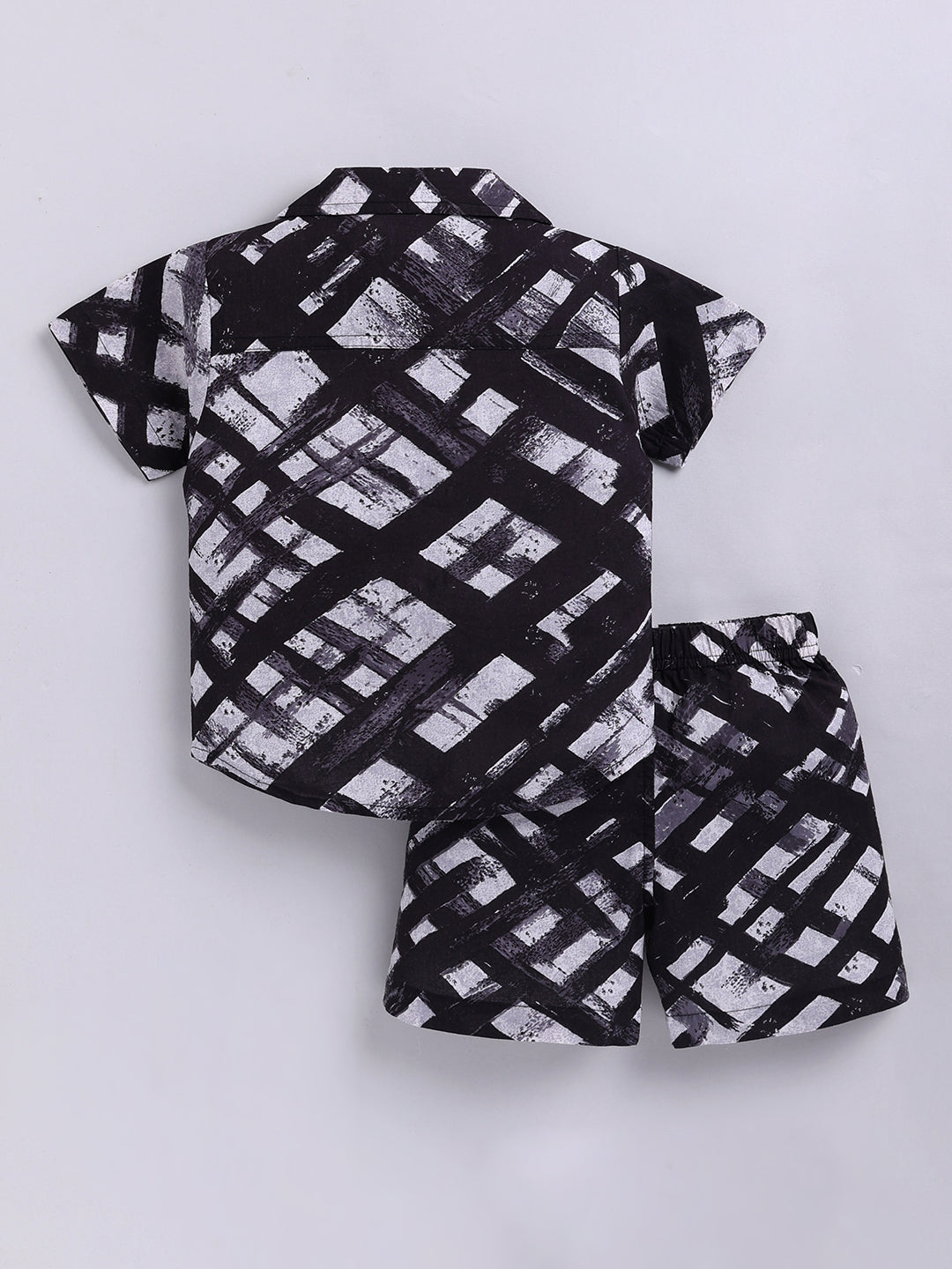 Black Striped Cotton Short Sleeves Co-ord Set