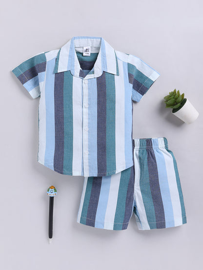 Multi Striped Cotton Short Sleeves Co-ord Set
