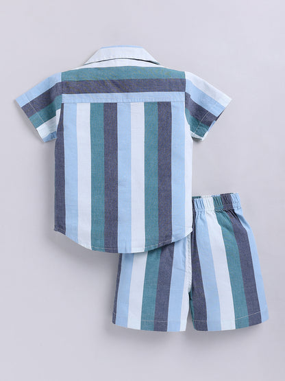 Multi Striped Cotton Short Sleeves Co-ord Set