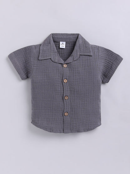 Grey Solid Cotton Short Sleeves Co-ord Set