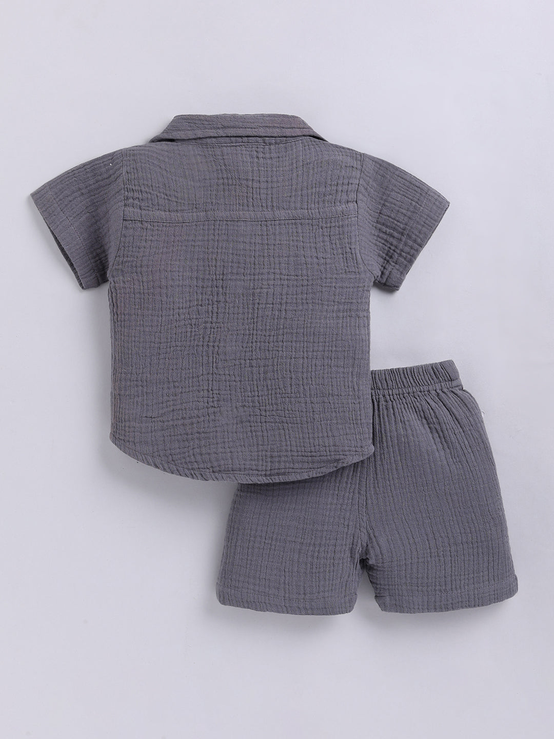 Grey Solid Cotton Short Sleeves Co-ord Set