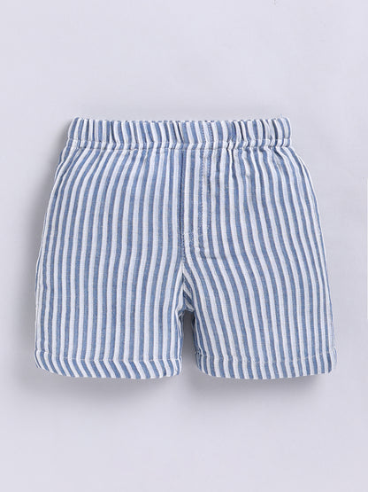 Blue Striped Cotton Short Sleeves Co-ord Set