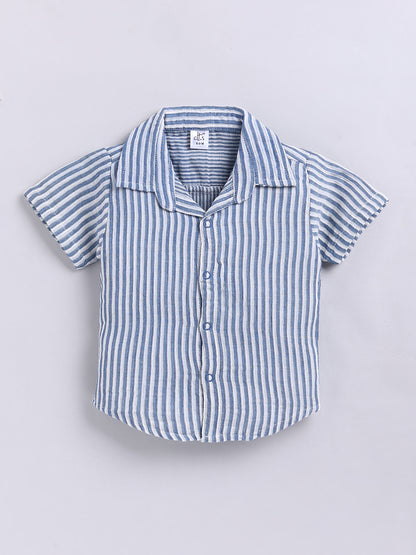 Blue Striped Cotton Short Sleeves Co-ord Set
