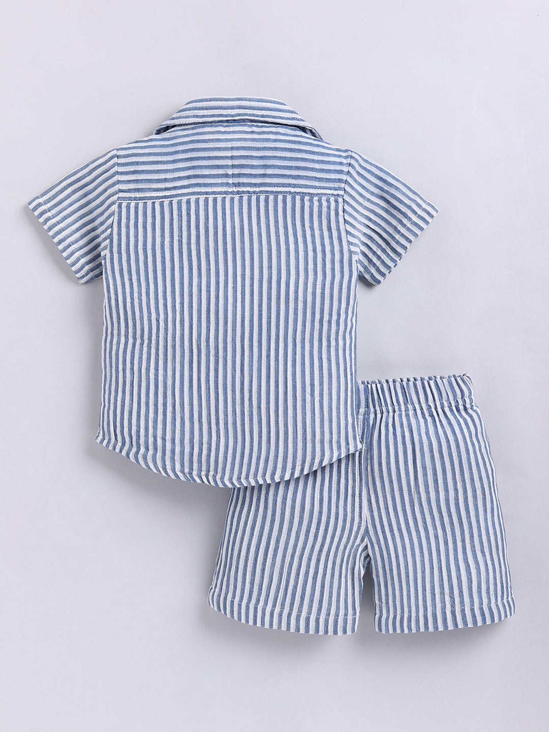 Blue Striped Cotton Short Sleeves Co-ord Set