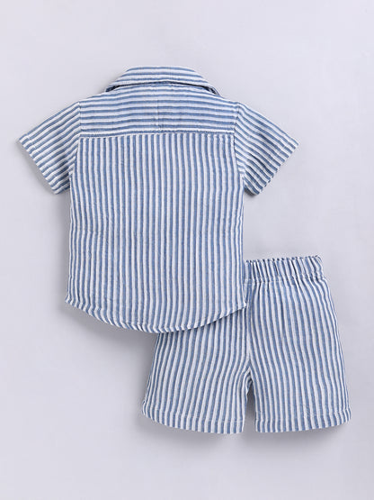 Blue Striped Cotton Short Sleeves Co-ord Set