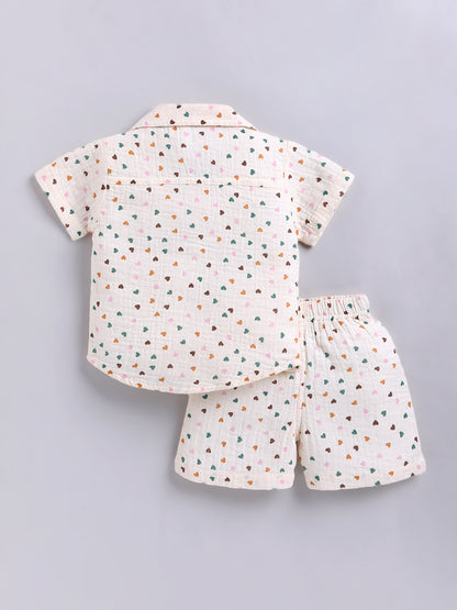 Cream "Hearts" Cotton Short Sleeves Co-ord Set