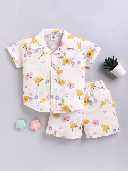 Multi Floral Cotton Short Sleeves Co-ord Set