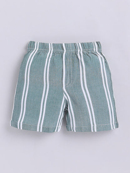 Green Striped Cotton Short Sleeves Co-ord Set