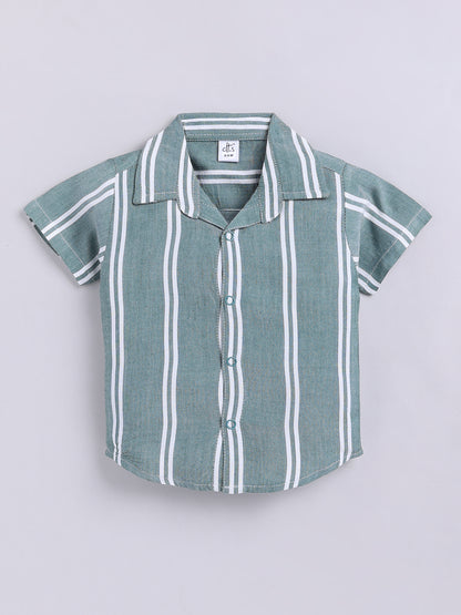Green Striped Cotton Short Sleeves Co-ord Set