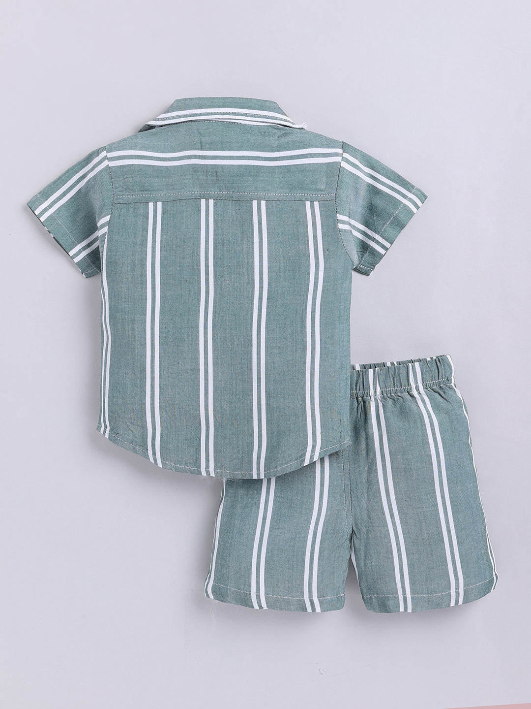 Green Striped Cotton Short Sleeves Co-ord Set