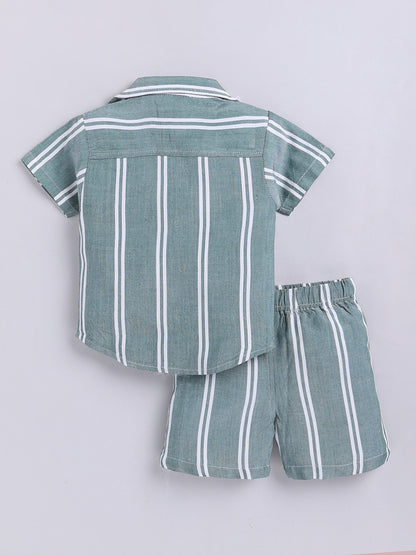 Green Striped Cotton Short Sleeves Co-ord Set