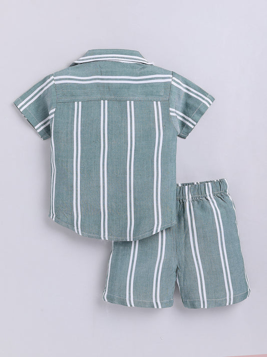 Green Striped Cotton Short Sleeves Co-ord Set