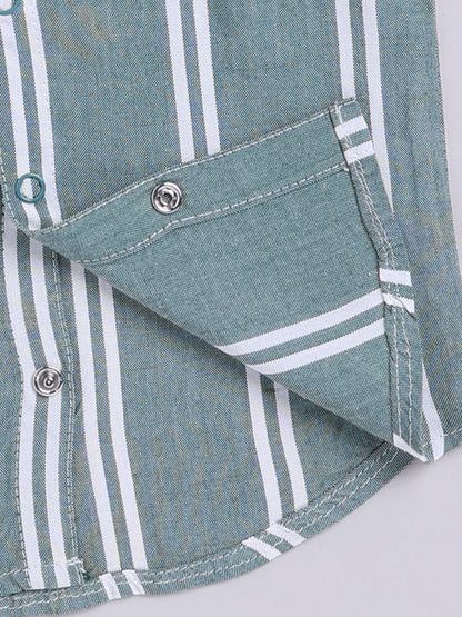 Green Striped Cotton Short Sleeves Co-ord Set