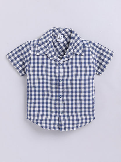 Blue Checked Cotton Short Sleeves Co-ord Set