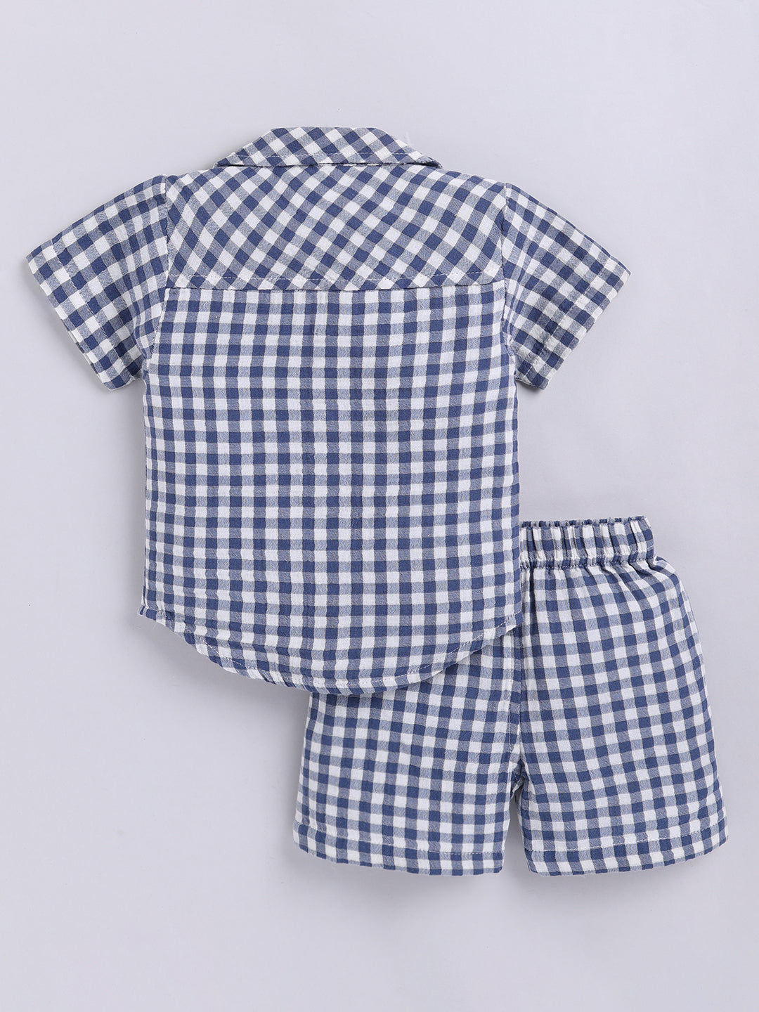 Blue Checked Cotton Short Sleeves Co-ord Set