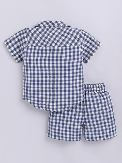Blue Checked Cotton Short Sleeves Co-ord Set