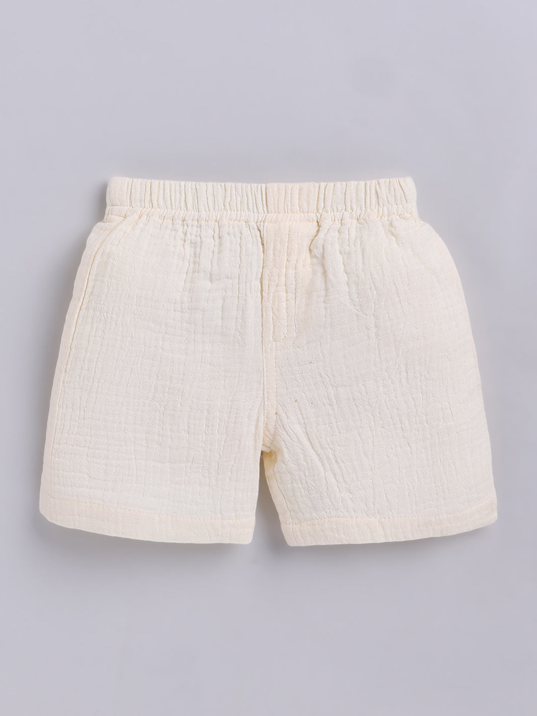 Cream Solid Cotton Short Sleeves Co-ord Set