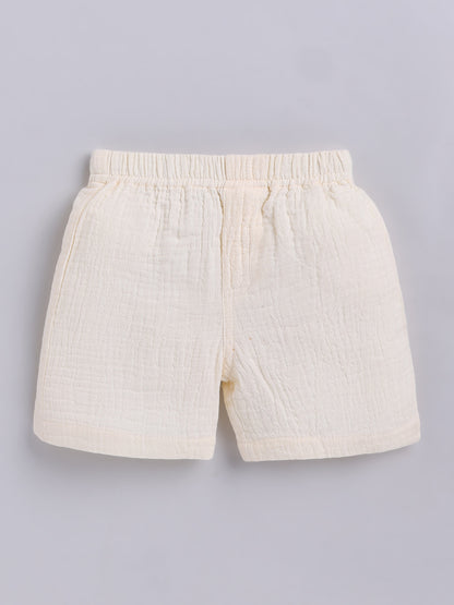 Cream Solid Cotton Short Sleeves Co-ord Set
