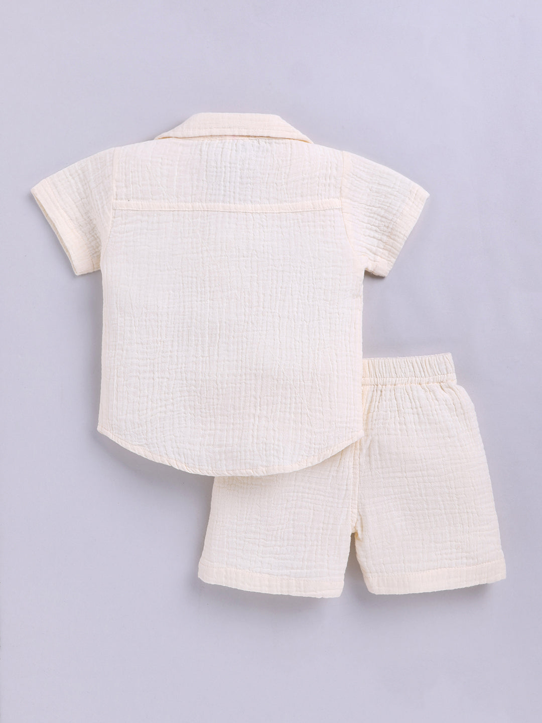 Cream Solid Cotton Short Sleeves Co-ord Set