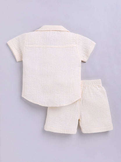 Cream Solid Cotton Short Sleeves Co-ord Set