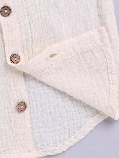 Cream Solid Cotton Short Sleeves Co-ord Set