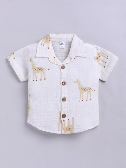 White Animal Printed Cotton Short Sleeves Co-ord Set