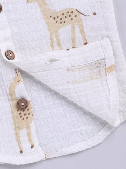 White Animal Printed Cotton Short Sleeves Co-ord Set