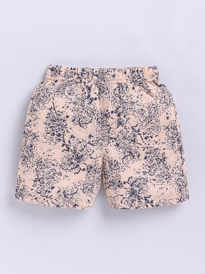 Beige Floral Cotton Short Sleeves Co-ord Set