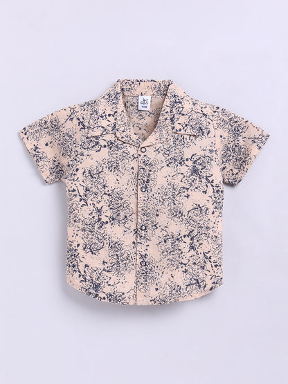 Beige Floral Cotton Short Sleeves Co-ord Set