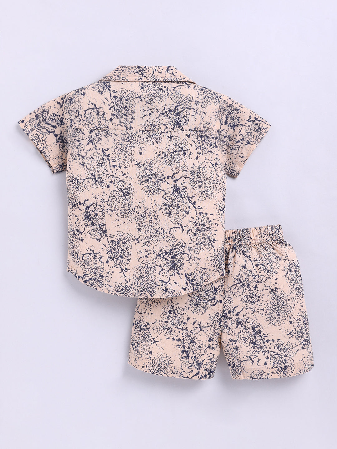 Beige Floral Cotton Short Sleeves Co-ord Set