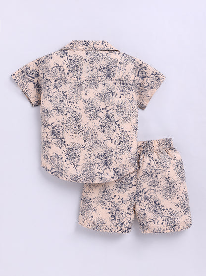 Beige Floral Cotton Short Sleeves Co-ord Set