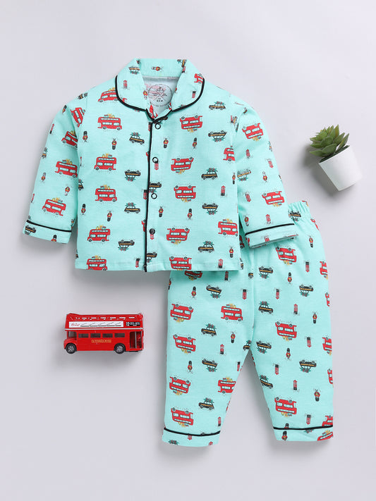 Green Vehicle Print Full sleeve Night Suit