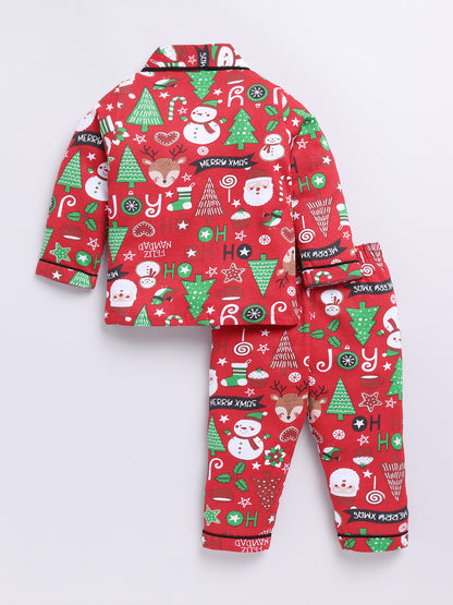 Red Christmas Theme Checked Full sleeve Night Suit