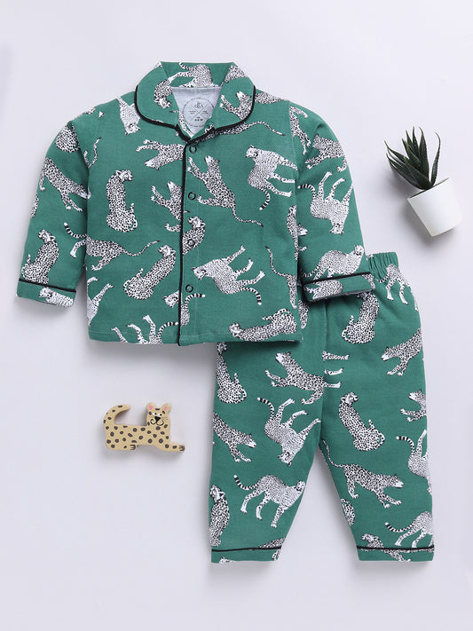 Green Animal Print Full sleeve Night Suit