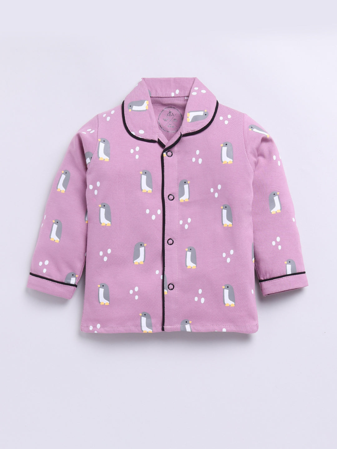 Purple Penguin Print Full Sleeve Night Suit