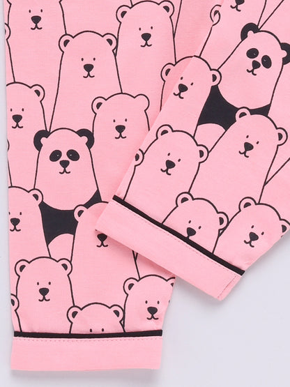 Pink Panda Print Full Sleeve Night Suit