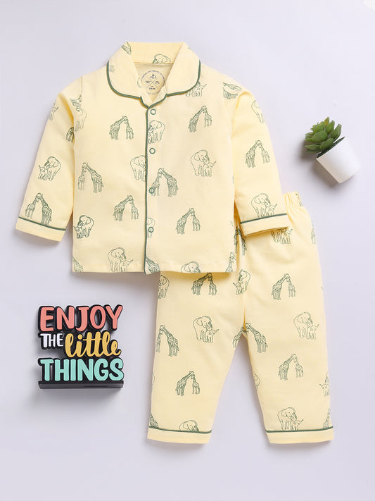 Yellow Animal Full Sleeve Night Suit