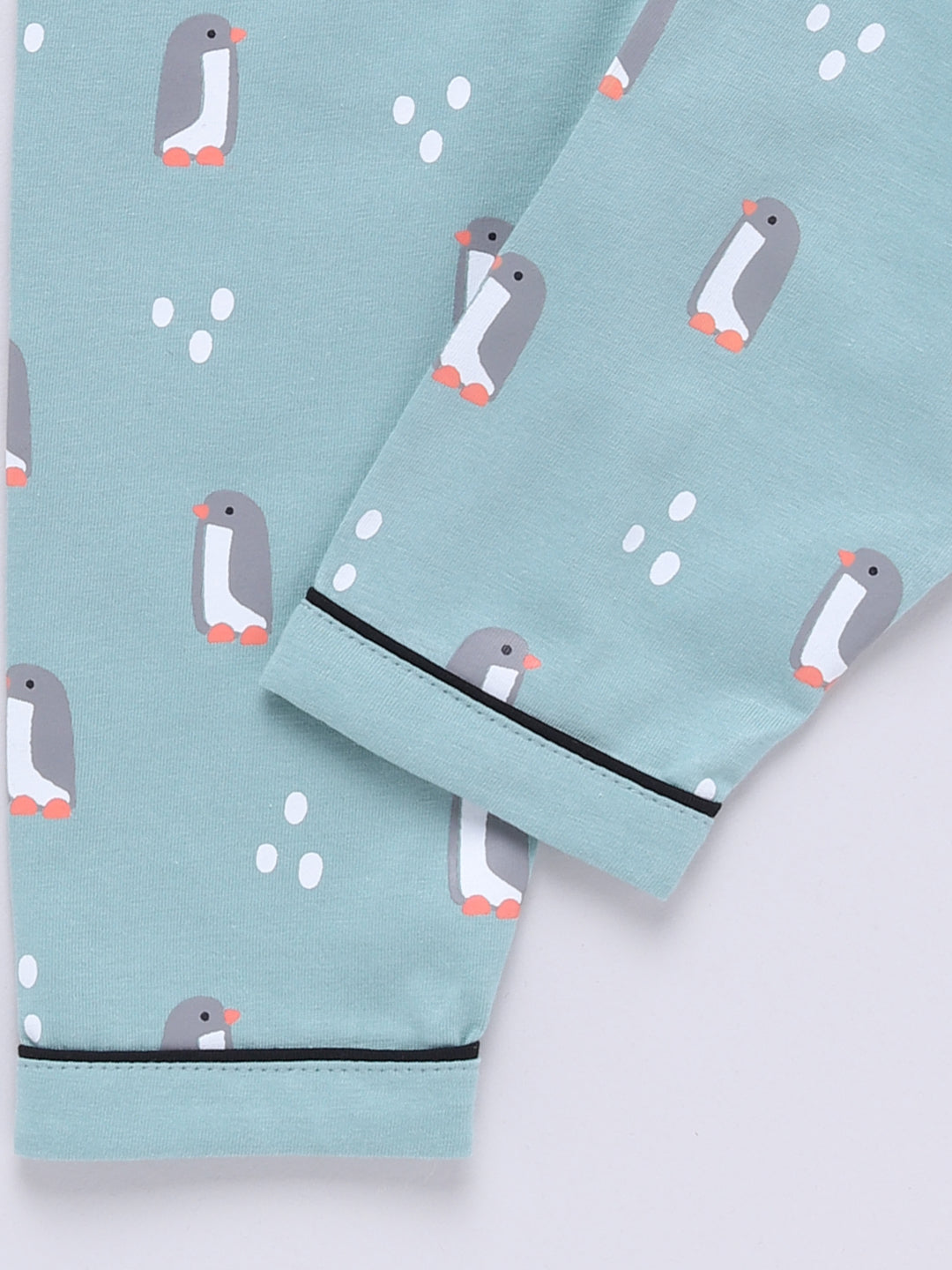 Teal Penguin Print Full Sleeve Night Suit