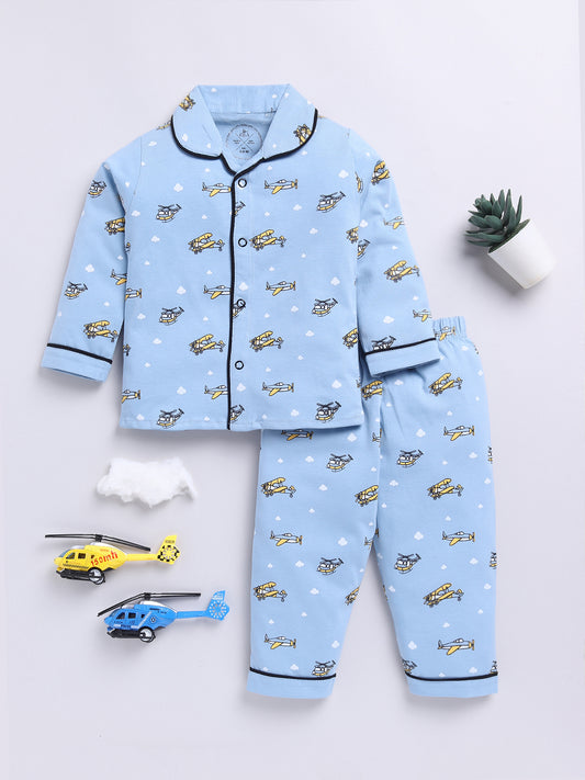 Blue Helicopter Print Full Sleeve Night Suit