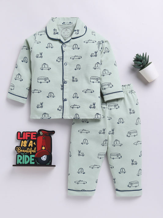 Green Car Print Full Sleeve Night Suit