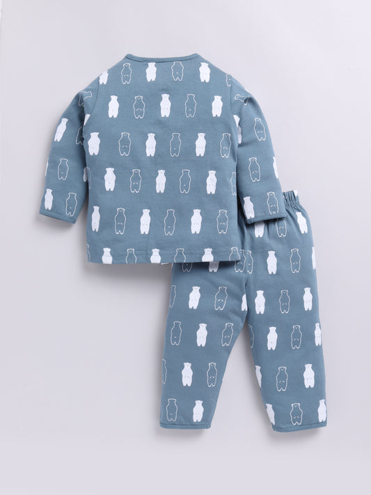 Blue Bear Print Full Sleeve Night Suit