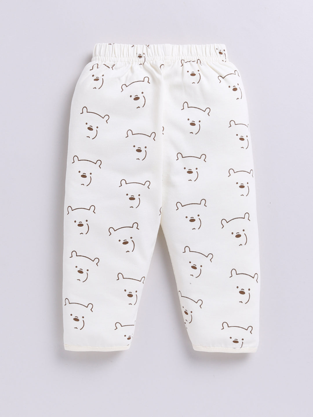 Cream Bear Print Full Sleeve Night Suit