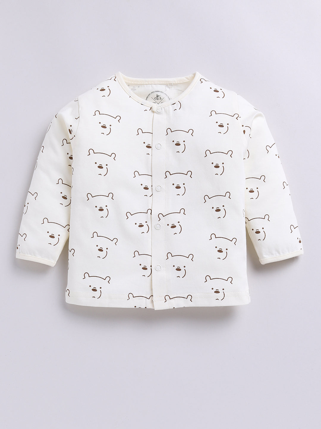 Cream Bear Print Full Sleeve Night Suit